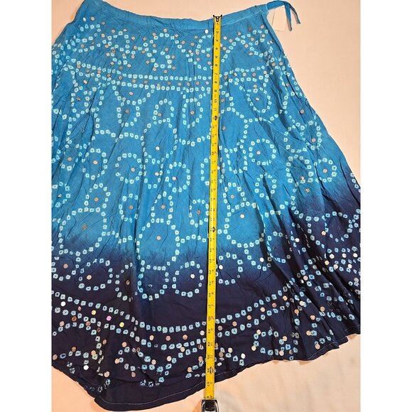 Handmade Blue boho midi skirt adjustable tie waist mirror sequins One Size New‎ - Picture 8 of 12